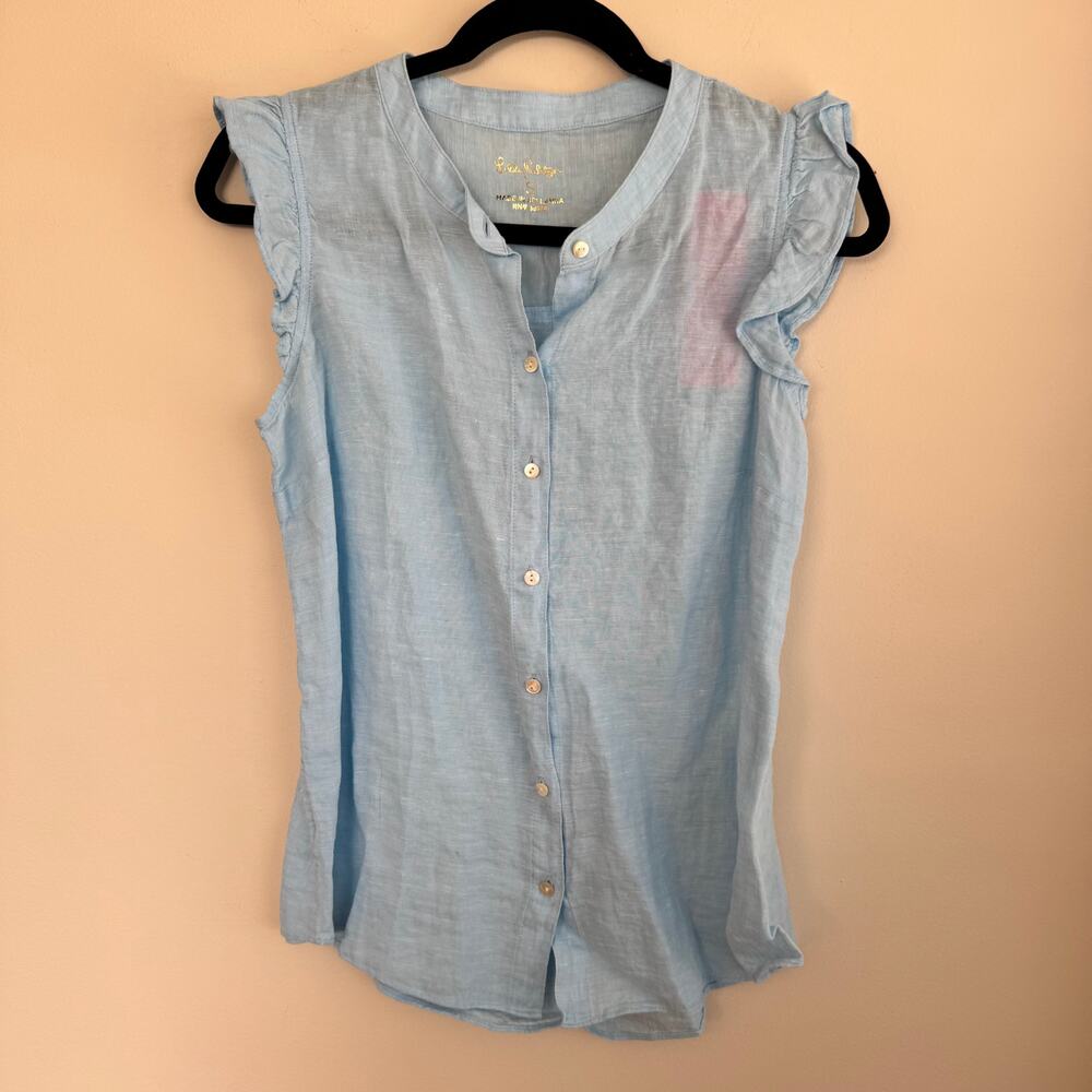 New Lilly Pulitzer Briette Button Down Top Blue Sz S Linen